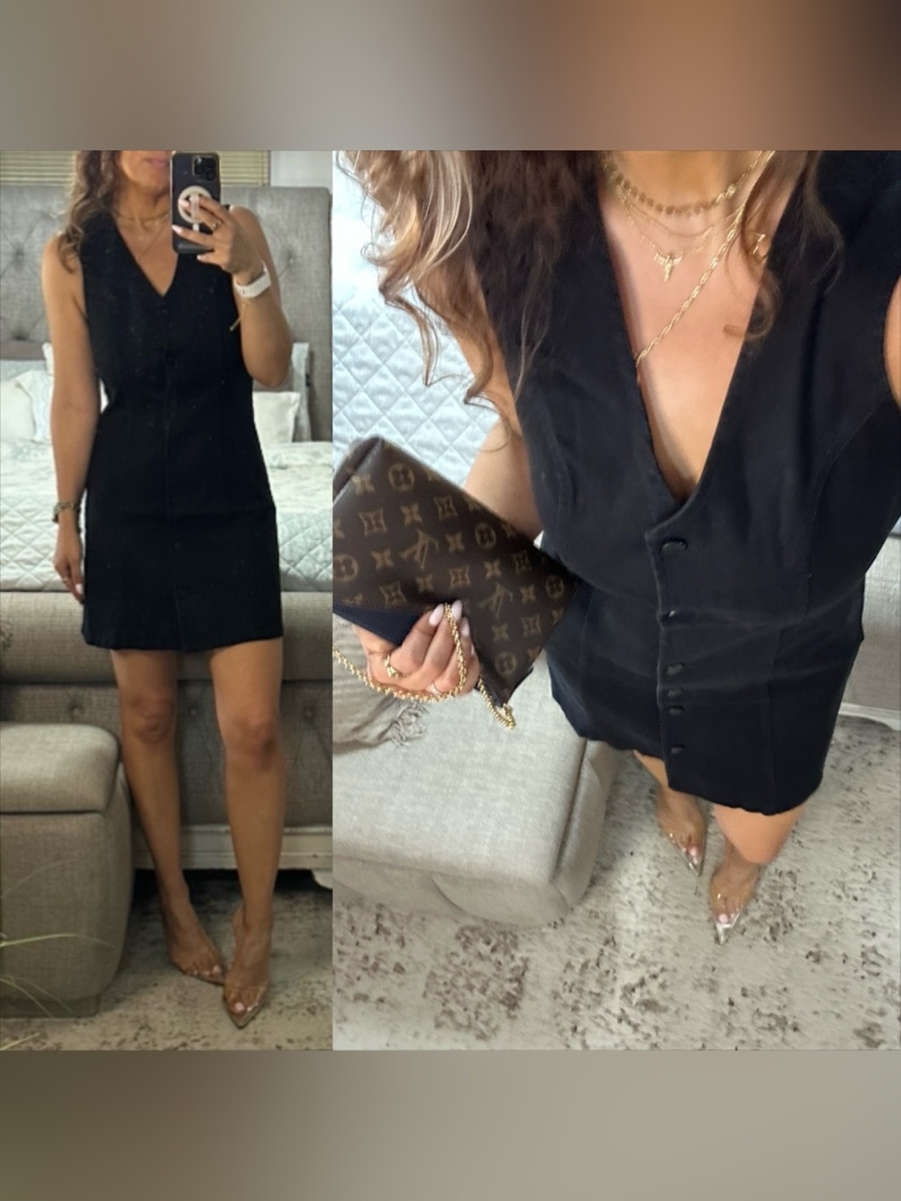 New🖤 🖤 Little Soft Black Dress Energy Button-Front Mini